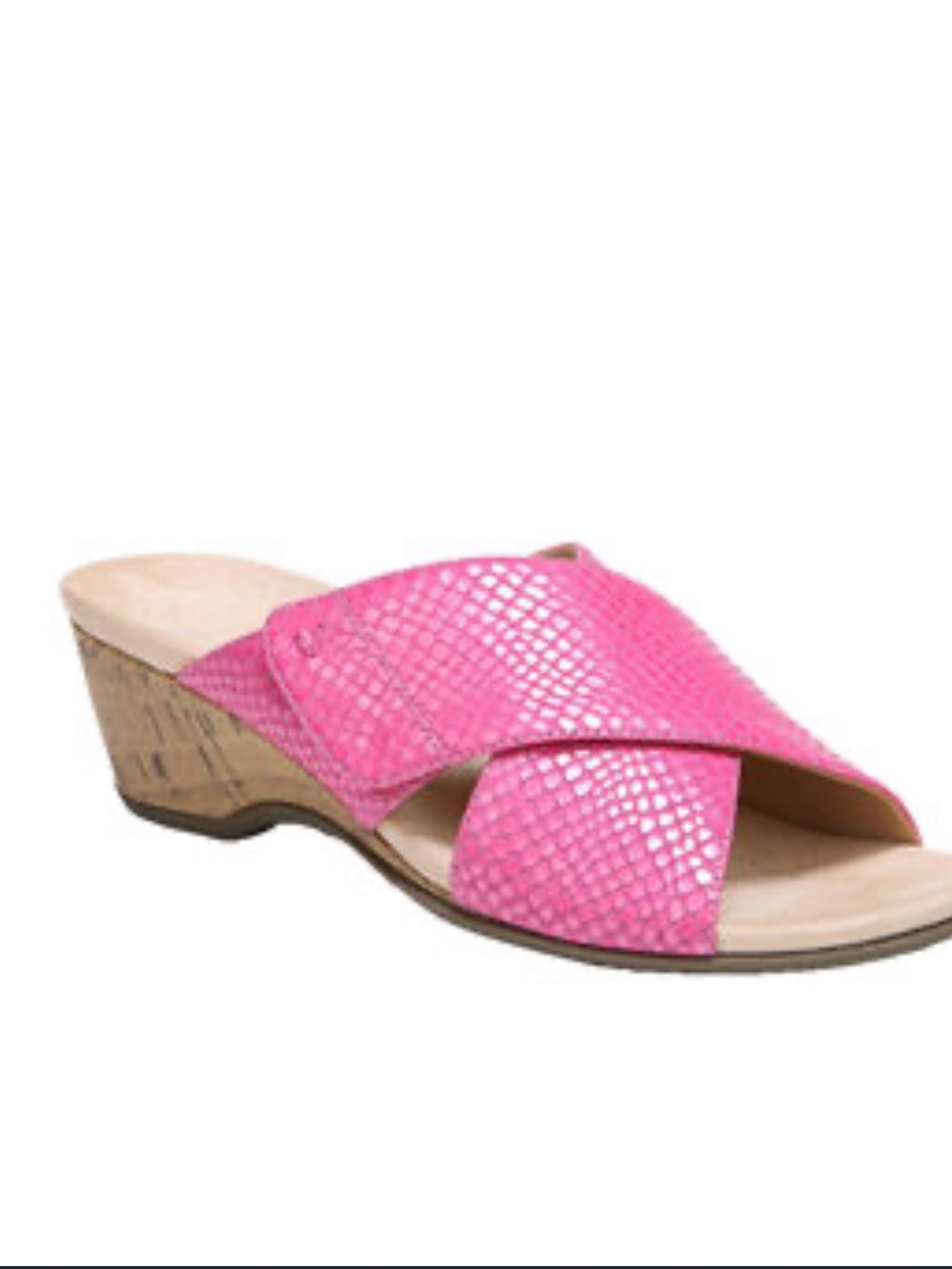 Vionic LETICIA Round Toe Wedge Sandal Women’s Pink Cross-Strap Wedge Sandal